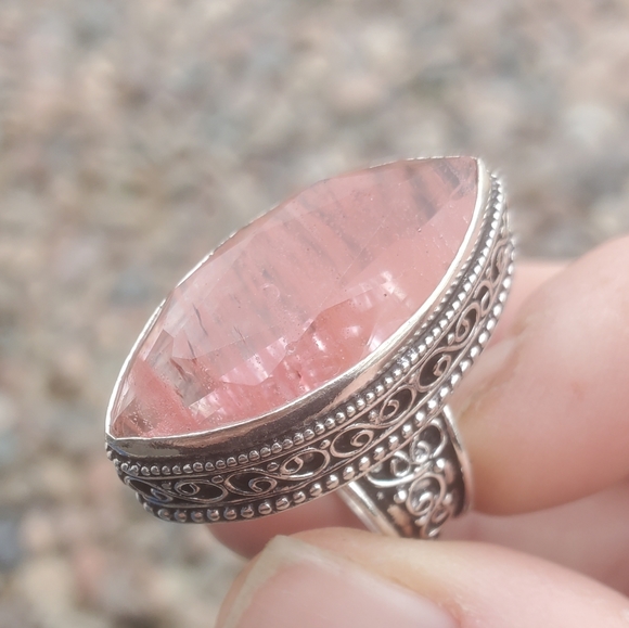 New Watermelon Quartz Crystal 925 Silver Ring. - Picture 11 of 16